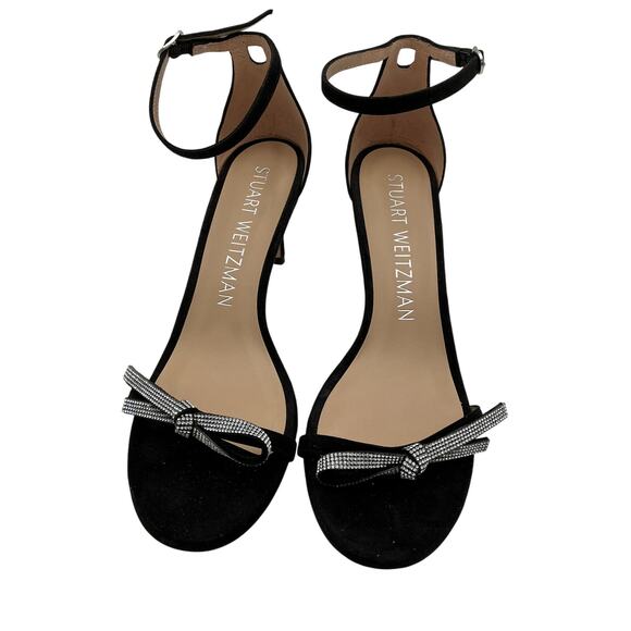 Stuart Weitzman 'Nudist' Black Suede Sw Bow 75 Sandal Size 9 - Picture 3 of 6